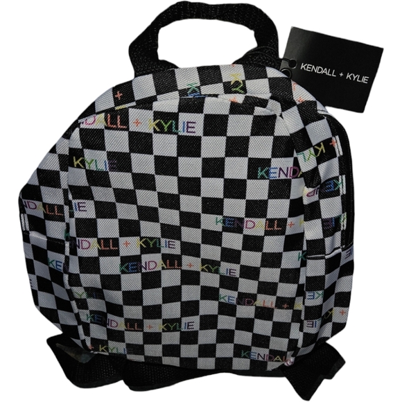 NWT Kendall & Kylie Checkered Rainbow Monogram Mini Backpack - Picture 1 of 2